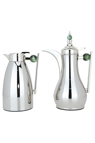 Alsaif Gallery طقم ترمس علاء نيكل بمقبض رخامي مدهون، قطعتين