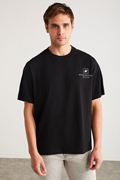 GRIMELANGE BRATT Men's 100% Cotton Front and Back Printed Short Sleeve Black ...