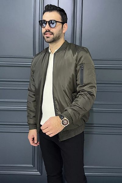 MİSHAR İTALİA Ανδρικό παλτό με επένδυση χακί με λεπτομέρεια τσέπης στο μανίκι