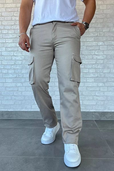 MİSHAR İTALİA Ανδρικό παντελόνι μπεζ Cargo Pocket Pipe Leg