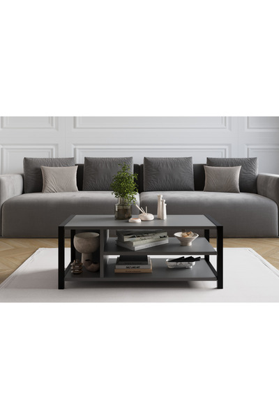 AYMOBSAN Arya Bölmeli Orta Sehpa, Kahve Sehpası Antrasit