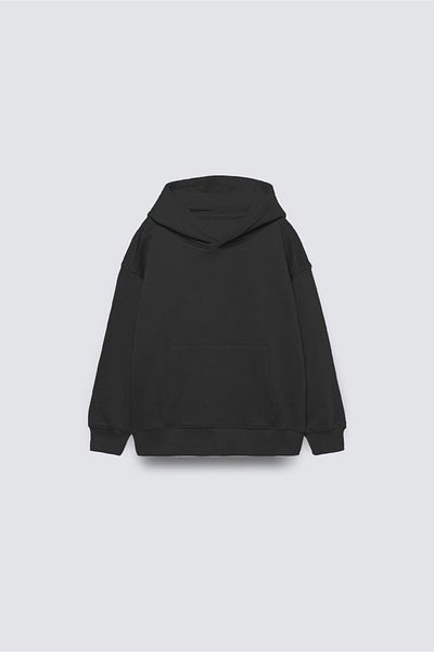 The Champ Clothing Черен детски суитшърт от полар с голям размер - с качулка и джоб тип кенгуру