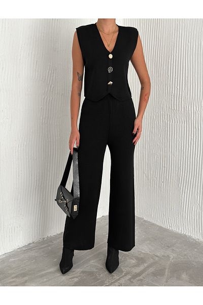 MaxiMor Black Knitwear Vest and Trousers Set - Standard Size Smlxl Compatible