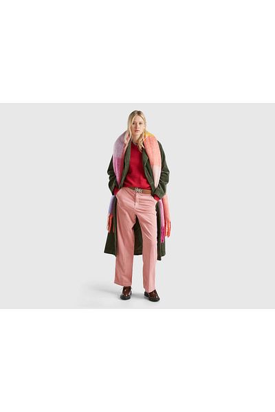 United Colors of Benetton Women's Pink Cotton Blended Wide Leg Velvet Trousers with Elastic Back Pockets