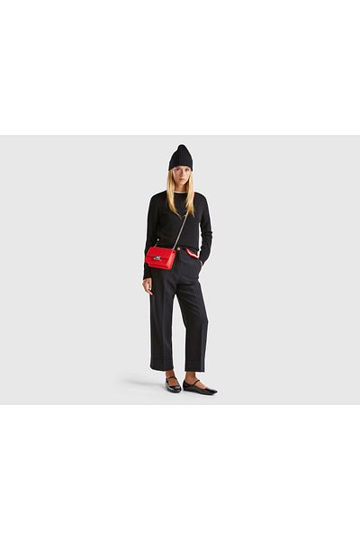 United Colors of Benetton Women's Black Wool and Viscous Blended Pleat Detailed Crooked Trousers