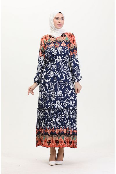 sefamerve Φόρεμα Amelya Viscose Sash - Μέγεθος S-xl, Διαφορικό, Navy 4588AG-02