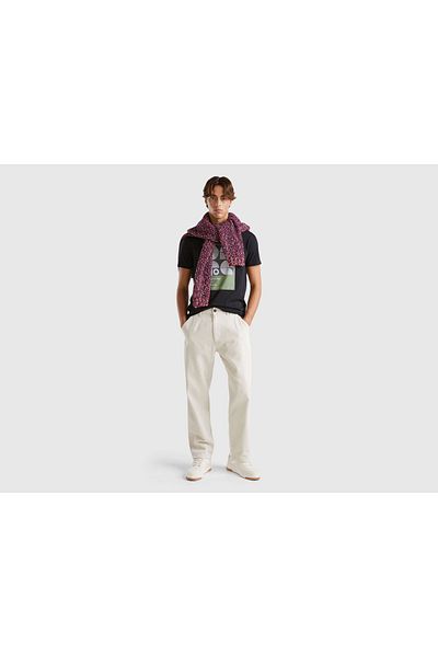 United Colors of Benetton Pantaloni drepti pentru bărbați, albi, 100% bumbac