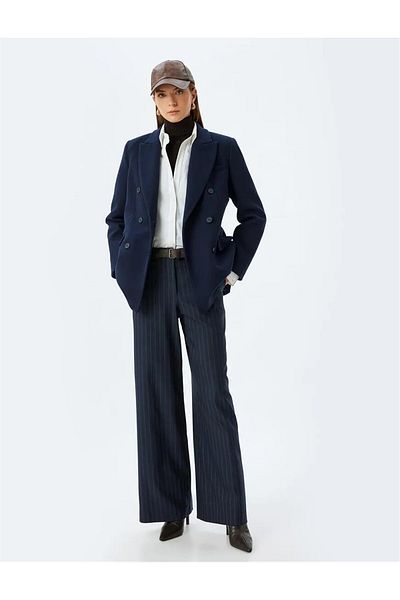 Koton 5Wak40063Ew 7S0 Navy Blue Women's Woven Trousers