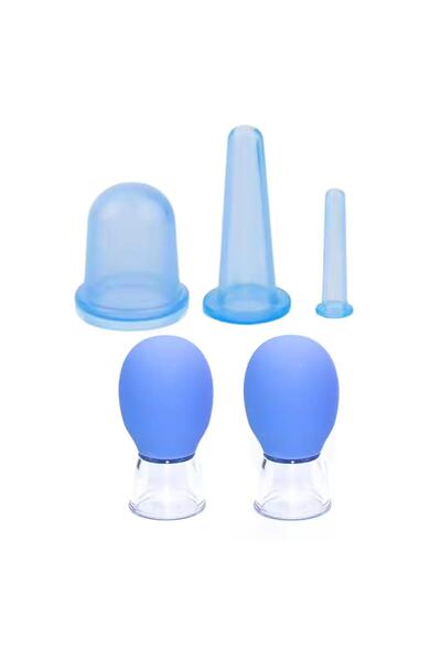 Naturachi Mini Silikon Vakumlu Mika Yüz Masaj Kupası 5'li Karışık Set Mavi Renk