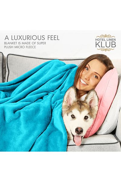 Hotel Linen Klub Double-Flannel Micro-Fleece Throw Blanket, 200 x 220 cm, Turquoise