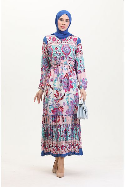 sefamerve Amelia Viskose-Kleid – Farbal, Schärpe, Größe S-M-L-XL, Türkisrot 4588AD-01