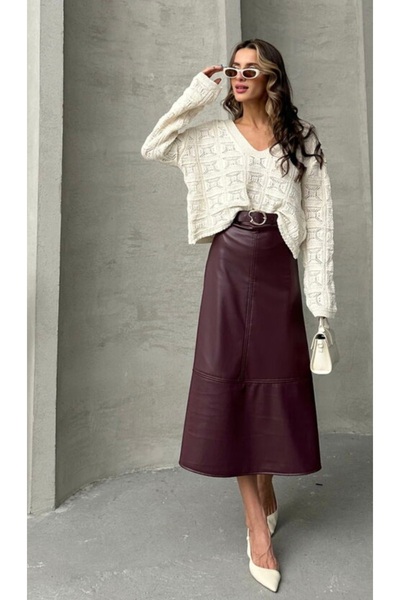 TOPSHOW Belted Faux Leather Basic Skirt
