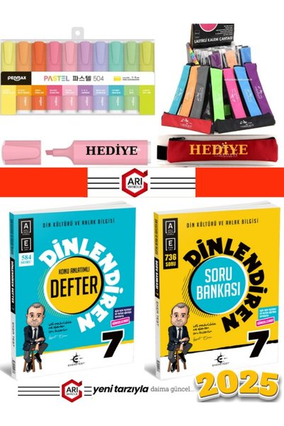 Arı Yayıncılık 7. Sınıf Dinlendiren Defter +Dinlendiren Soru + Fosforlu kalem...