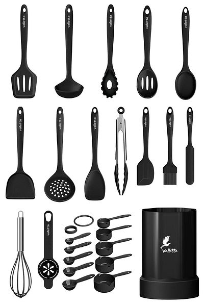 valletta 25-Piece Black Silicone Spatula Set - Heat-Resistant, Fireproof and Non-Stick