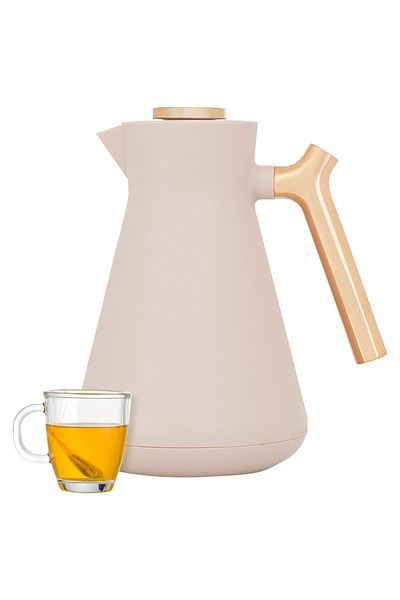 Everest Amada Thermos 1 Liter Light Brown With Golden Handle