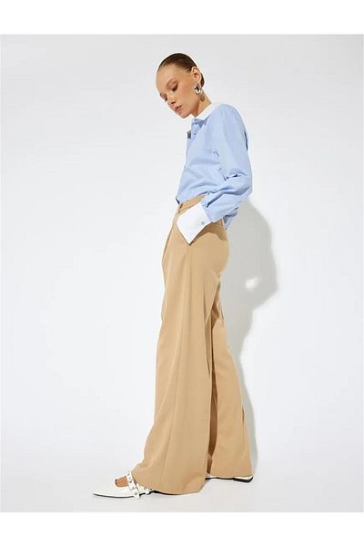 Koton 5Wak40132Pw 100 Дамски тъкани панталони Camel Tuyu