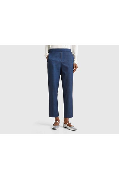 United Colors of Benetton Women's Navy Blue Viscous Blended All Patterned Elastic Waist Pants