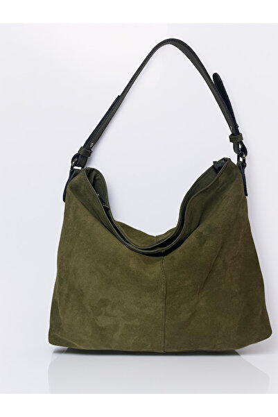 HBS ÇANTA HAKİ YEŞİL hakiki süet omuz çantası