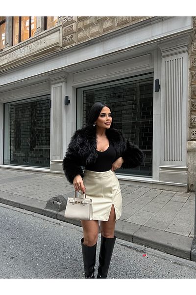 LB Laluna Butik Γυναικεία δερμάτινη φούστα με ψηλόμεσο σκίσιμο