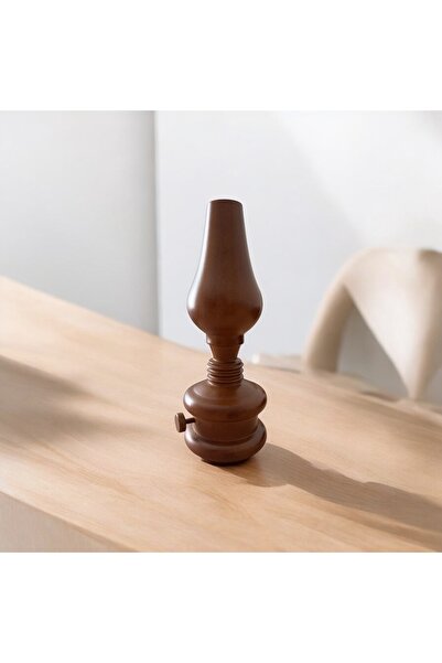Genel Markalar Dekoratif Ahşap Nostaljik Gaz Lambası Görünümlü Biblo Kestane