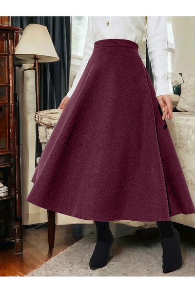 Modamorfo Burgundy Stamped Bell Skirt - Zippered