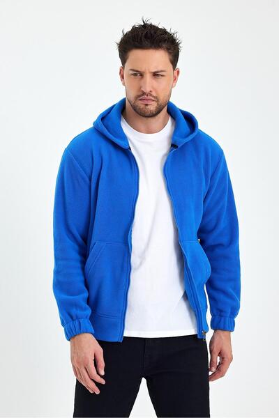 FİHA Rochie lungă pentru bărbați din fleece cu mâneci cu fermoar - albastru