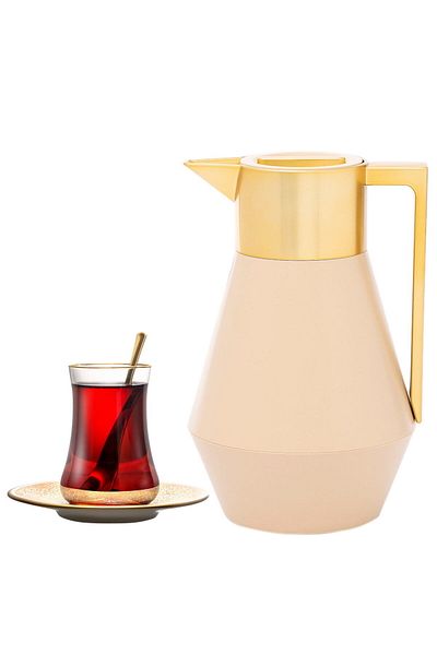 Everest Lydia Thermos 1 Liter Beige Gold Handle