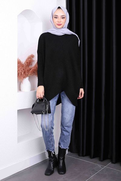 İmajButik Black Casual Knitwear Tunic
