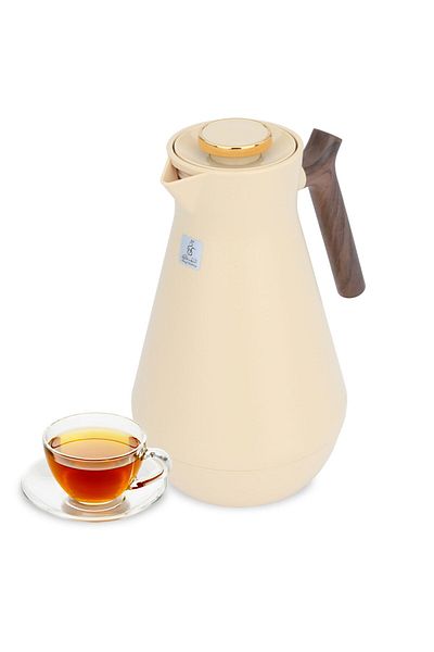 Everest Amada Beige Thermos With Wooden Handle 1.5 L