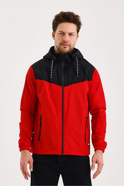 FİHA 9114-Men's Lapel Garnished Raincoat - Red