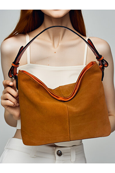 HBS ÇANTA ORANGE hakiki süet omuz çantası
