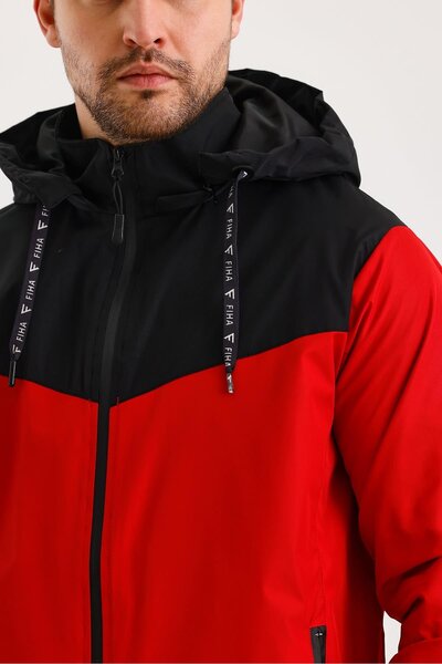 FİHA 9114-Men's Lapel Garnished Raincoat - Red