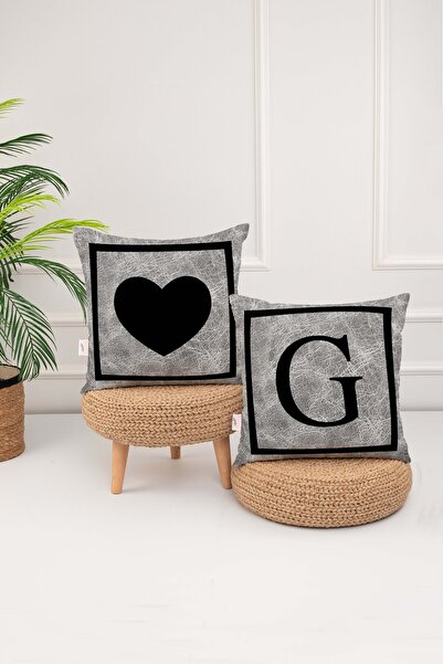 menesahome Сива калъфка за възглавница с черна буква G и дигитален печат