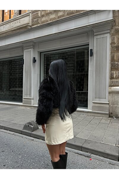 LB Laluna Butik kadın Yüksek Bel Yırtmaçlı Deri Etek