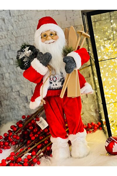 Tarrington House Yılbaşı Süsü Dekoru Dekoratif Hediye Çuvallı Kızaklı Kırmızı Noel Baba Figür 45 Cm