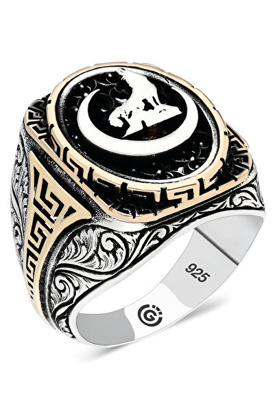 OTTOTESBİH Hilal Bozkurt Yüzük Erkek Yüzük 925 Ayar Gümüş Yüzük