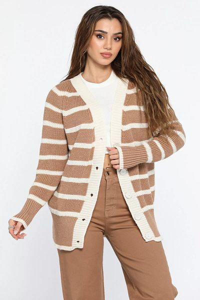 GÜLSELİ Biscuit Striped Women's Knitwear Cardigan