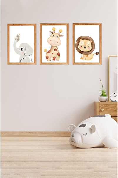 kutuTR Notpa 3' Lü Tablo Set Çocuk Odası Fil,zürafa,aslan