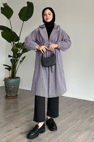 InStyle Herringbone Lilac Cashew Coat