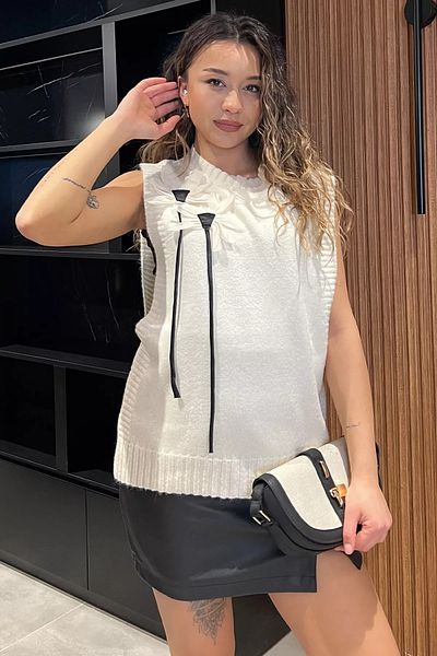 GÜLSELİ Cream Floral Detailed Women's Knitwear Sweater