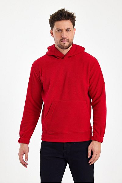 FİHA Men's Fleece Hooded Kangaroo Pocket Sweatshirt - Red