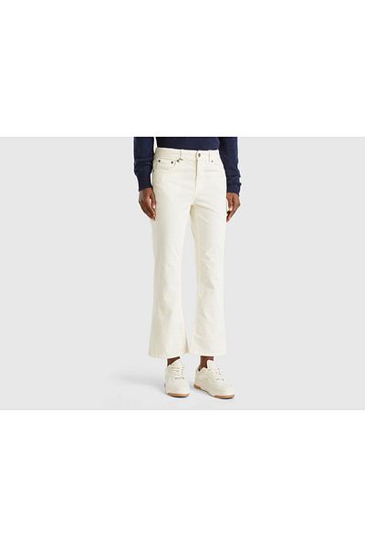 United Colors of Benetton Pantaloni de damă din amestec de bumbac alb cu 5 buzunare din catifea cu etichetă cu logo pe spate