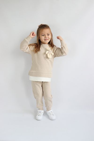 Harika KIDS Girl's Two Thread Fabric Medium Thickness Knitted Basic Tracksuit Set with Rabbit Toy