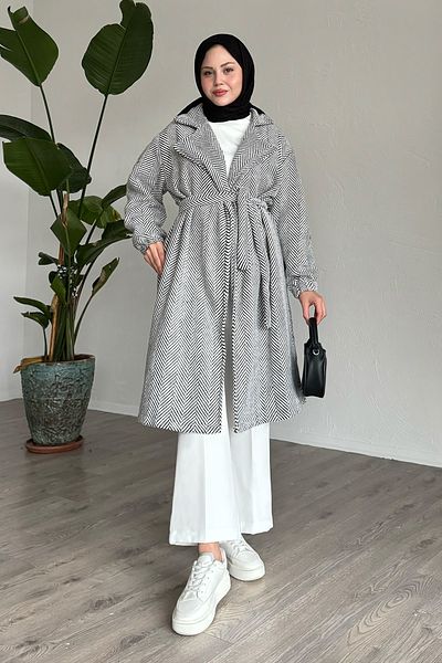 InStyle Herringbone White Stamp Coat