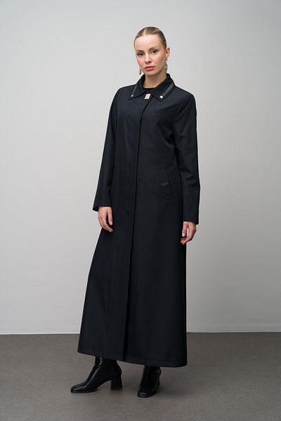 Olcay Velký košilový límec Trench Top s koženými a kovovými doplňky – tmavě modrá 4299