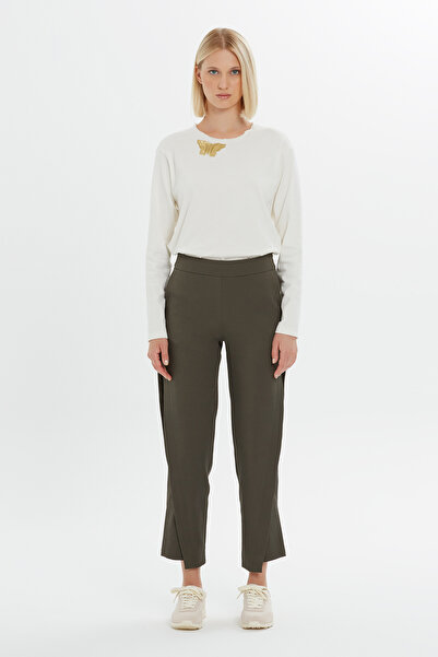 GİZİA Arka Cep Kelebek Nakış Detaylı Yeşil Pantolon