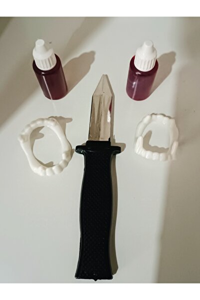 ASLANKAR 5 Li Yapay Tiyatro Şaka Kanı, Vampir Diş Ve Şaka Bıçak Halloween Şaka Kan, Bıçak,ve Diş Set.