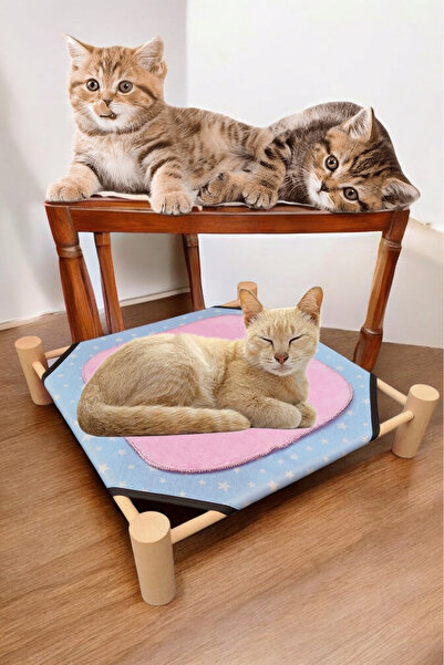 HESA Dekoratif Ahşap Kedi Yatağı Peluş Matlı Yıkanabilir Evcil Kedi yatağı