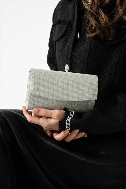 bibags Women's Silvery Silver Mini Box Shoulder Bag