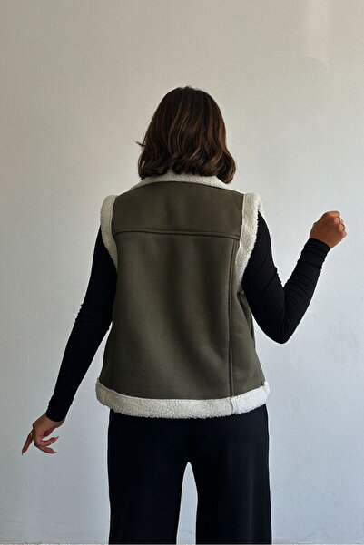 Genel Markalar Haki Krem F Suet Yakası Kürklü Toptan Yelek